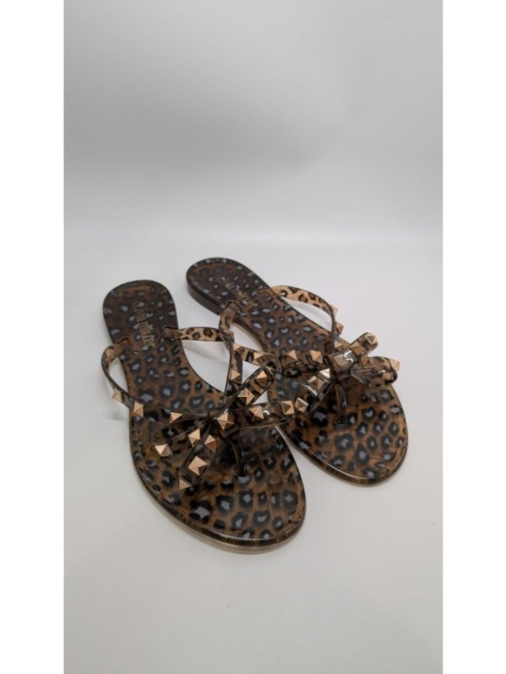 Olivia Miller Leopard Print Jelly Sandals with Bow